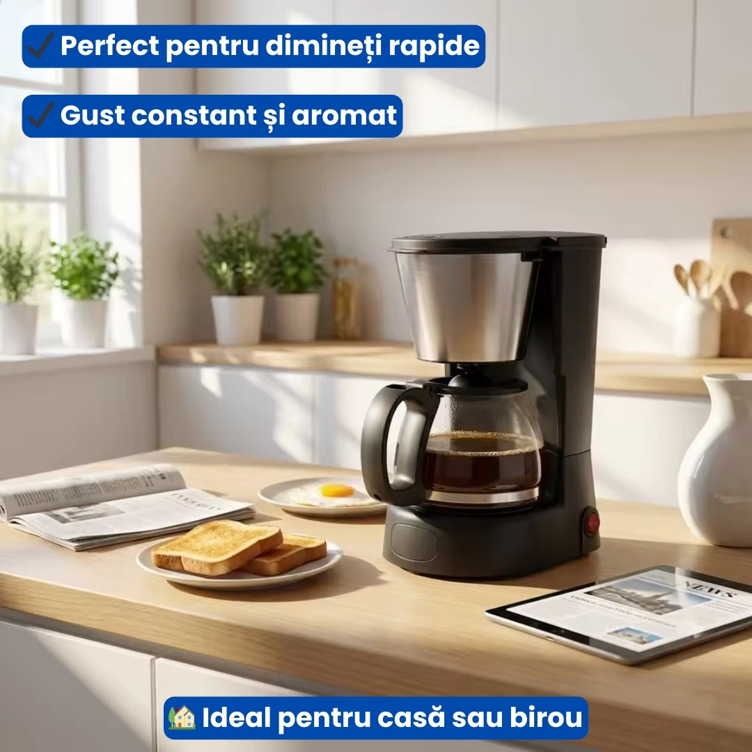 Aparat de Cafea Profesional 750 ml – Preparare Rapidă, Carafă din Sticlă