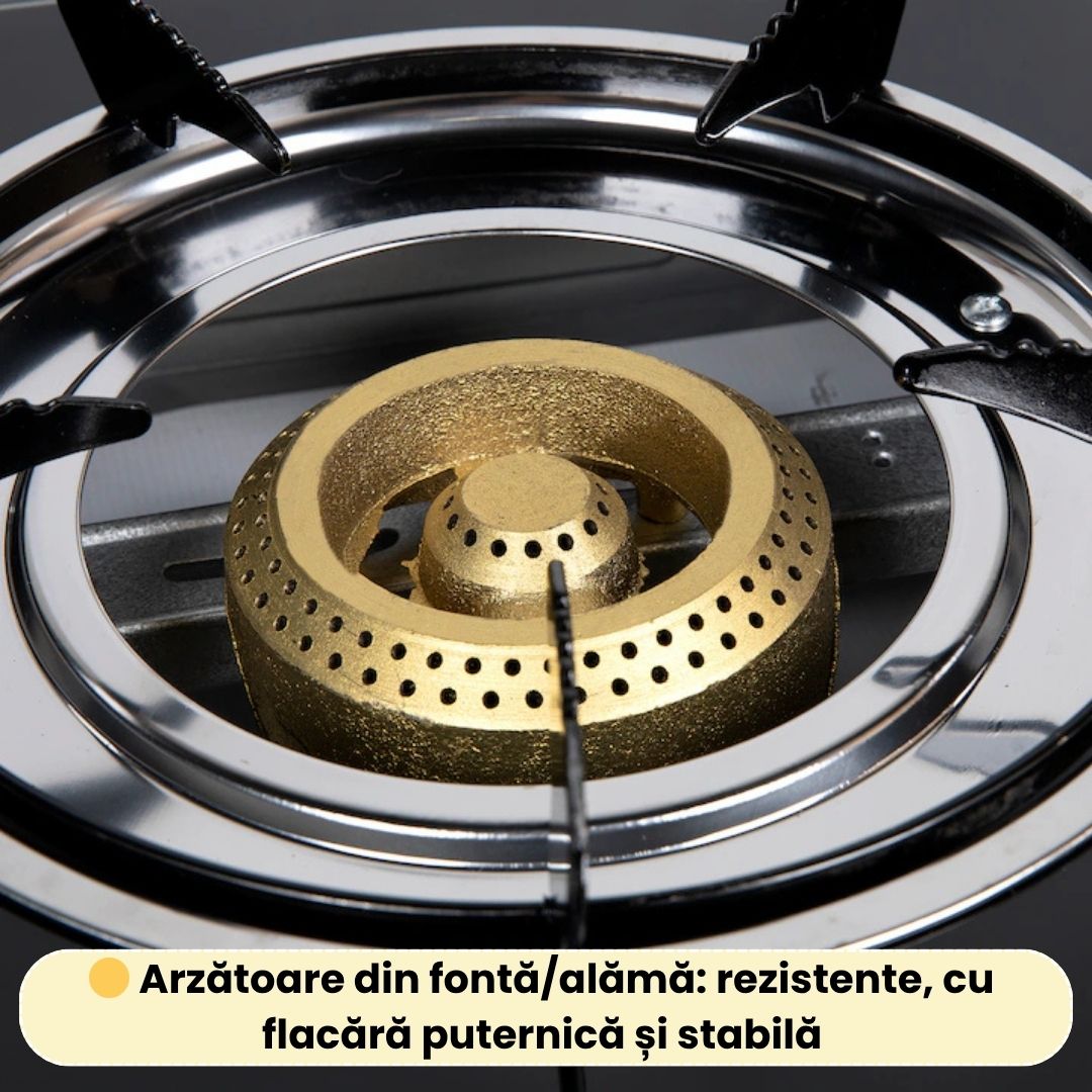 Aragaz cu 2 Ochiuri din Sticlă Termorezistentă – Alimentare la Butelie, Model Premium