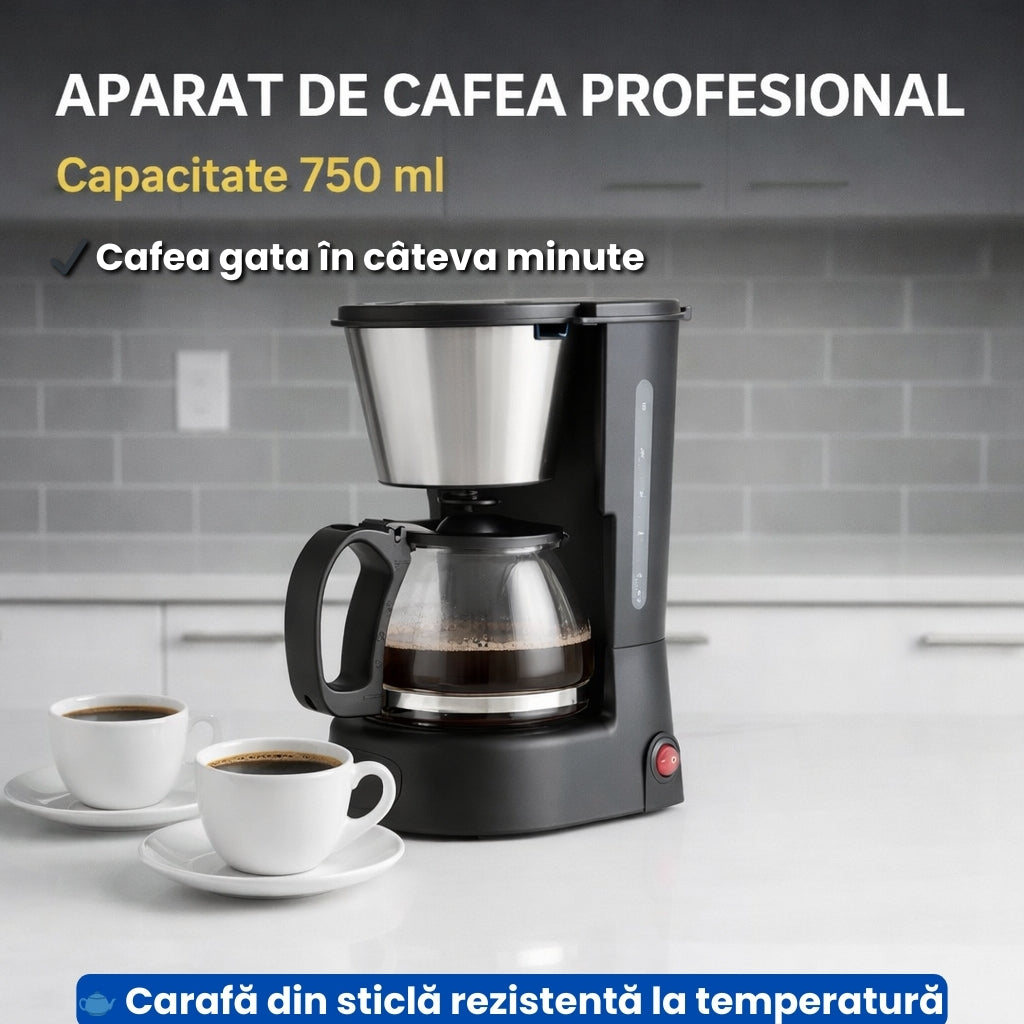 Aparat de Cafea Profesional 750 ml – Preparare Rapidă, Carafă din Sticlă