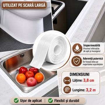 Set de 4 Benzi de Etanșare Autoadezivă 3.8 cm x 3.2 m – Protecție Împotriva Infiltrațiilor de Apă
