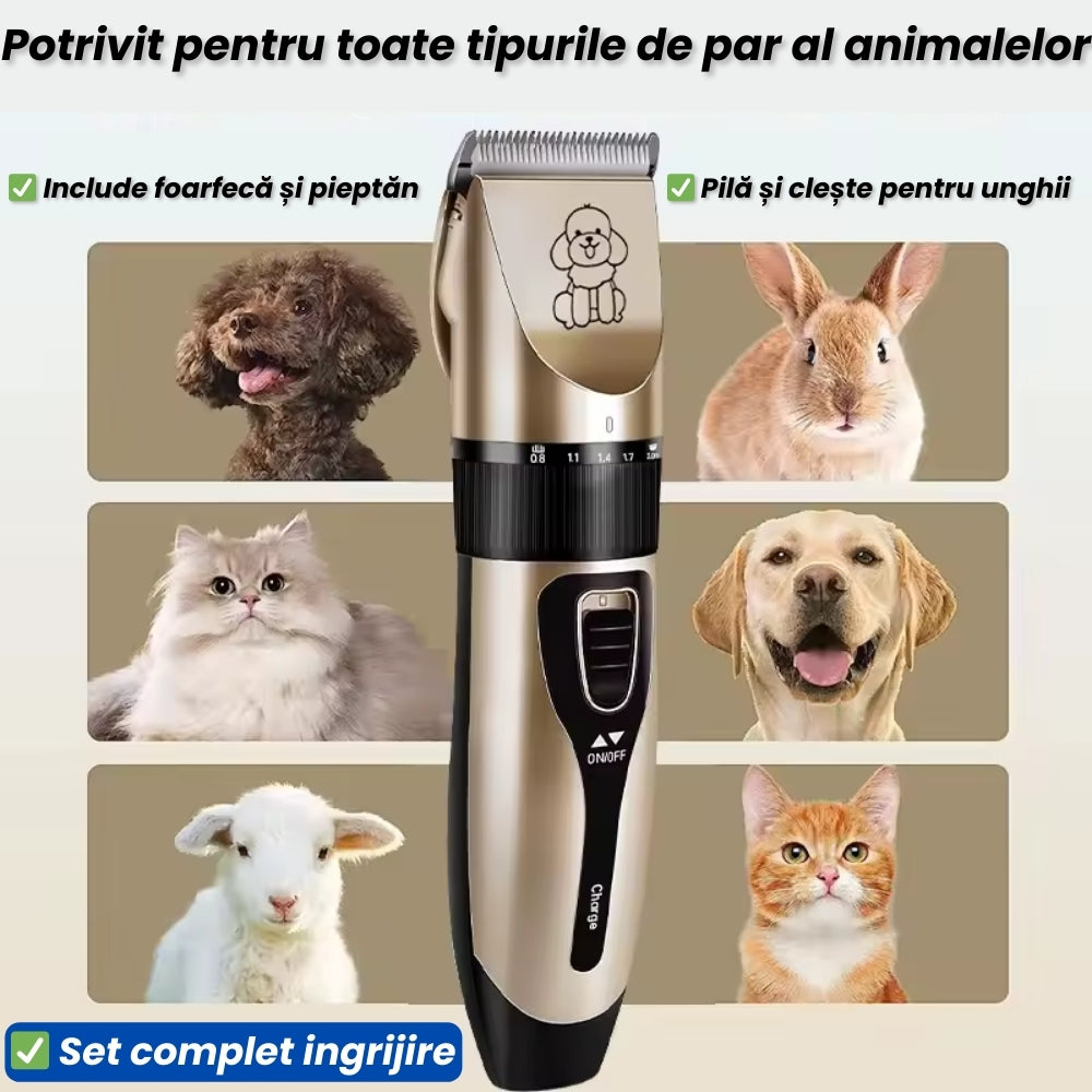 Mașină de Tuns Animale cu 4 Accesorii Reglaj +Set Complet de Îngrijire