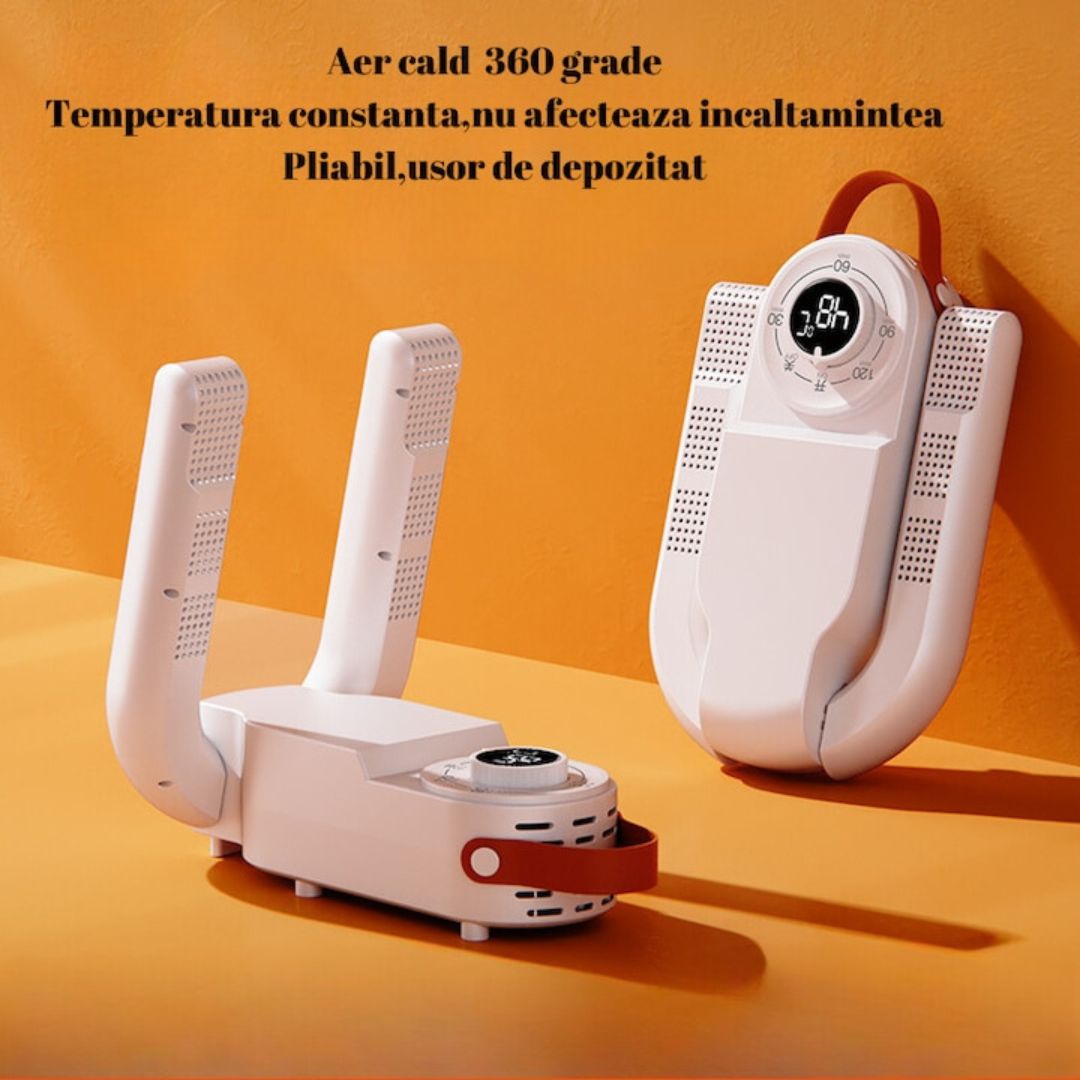 Uscător electric pentru încălțăminte – multifuncțional, cu funcție UV, temporizator și design pliabil