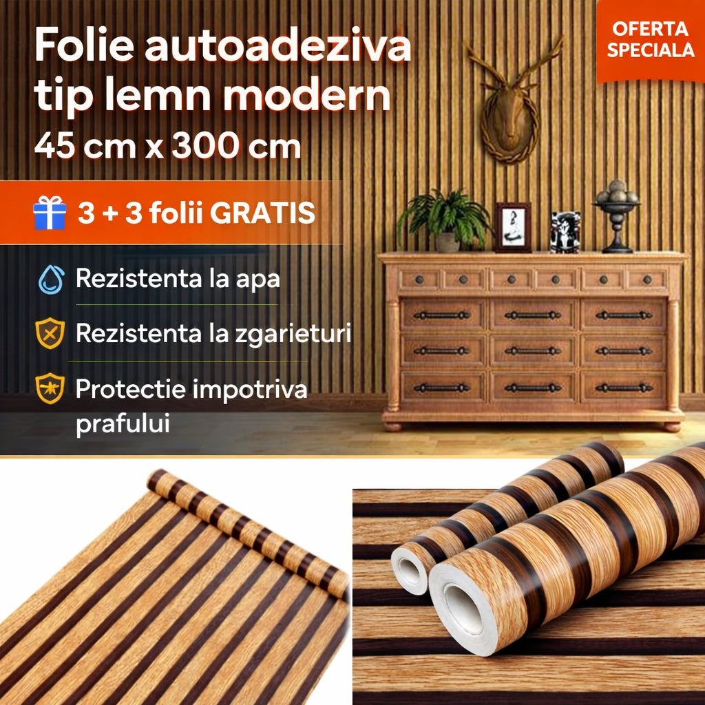 Folie Autocolantă pentru Mobilier și Pereți – Design Lemn Modern