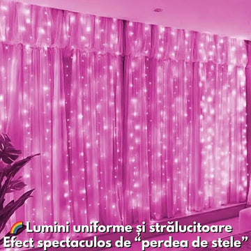 Instalație Tip Perdea Roz 3x3 m – Cu Telecomandă și Lumini Delicate pentru Decorul Perfect