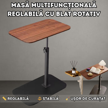Masă Multifuncțională Reglabilă cu Blat Rotativ din Lemn - 40x30cm cu Cadru Metalic, Înălțime Reglabilă pana la 80cm