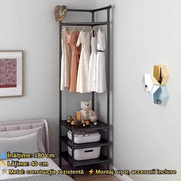 Raft de Colț pentru Organizare și Depozitare cu 3 Nivele