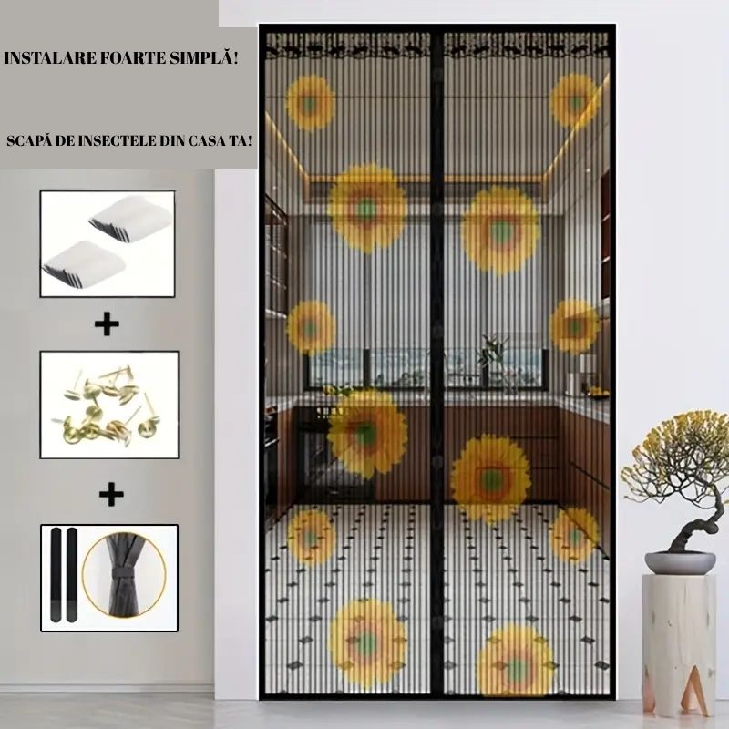 Plasa anti-insecte cu magnet si design floral - Montaj rapid