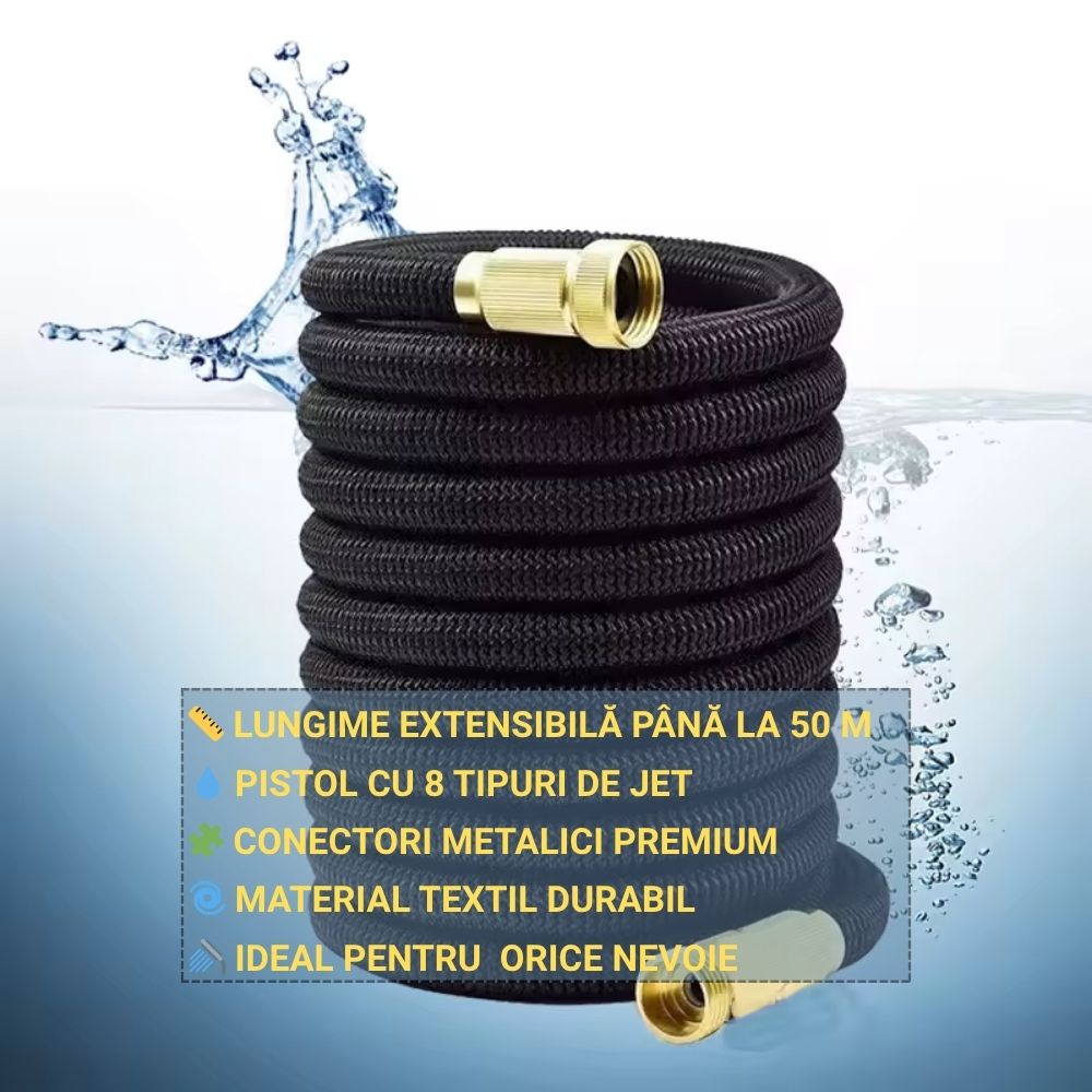 Furtun din latex ABS profesional pentru udat – 50m, Conectori metalici