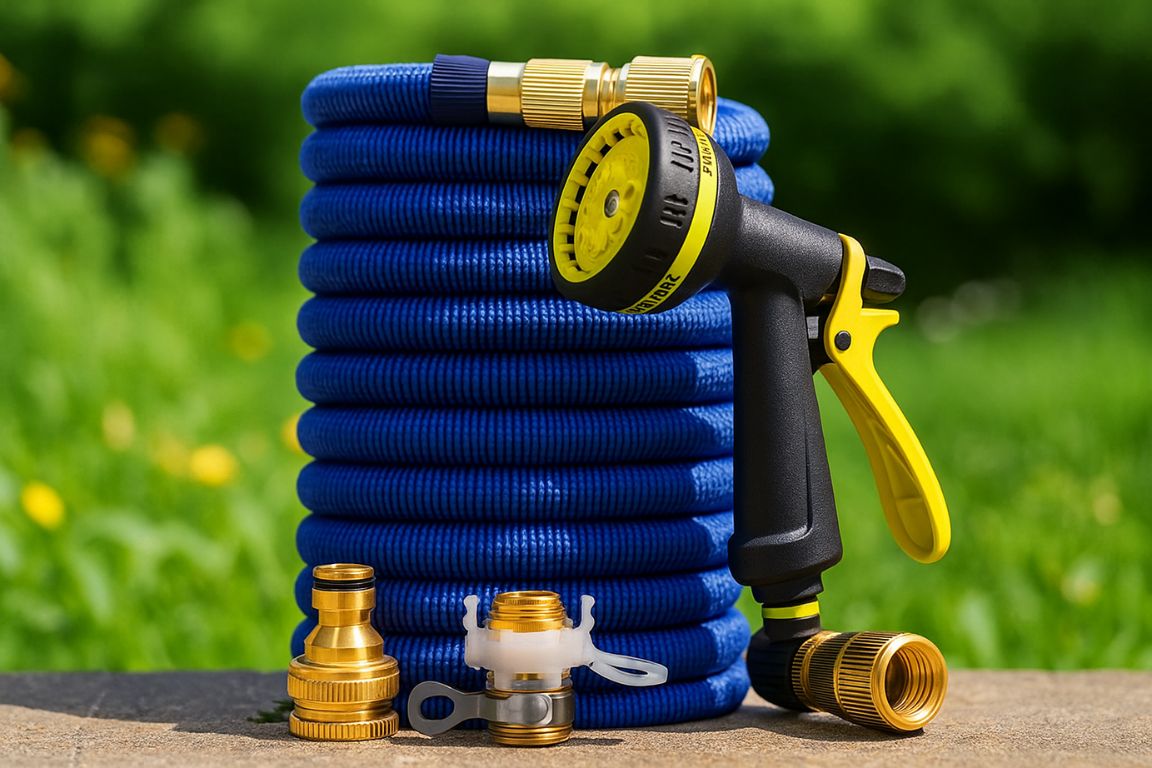 Furtun din latex ABS profesional pentru udat – 50m, Conectori metalici