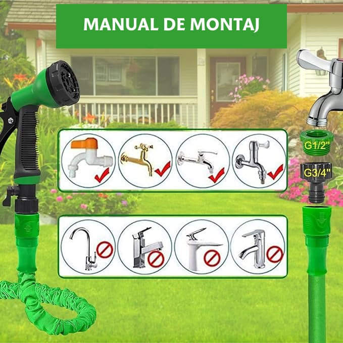 Furtun de grădină extensibil de 60M + mănuși grădinărit