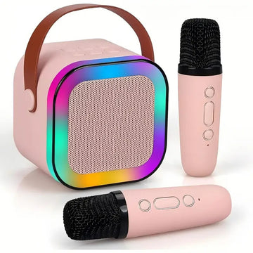 Set Karaoke cu 2 Microfoane și Boxă Portabilă cu Bluetooth și Lumini RGB + CADOU