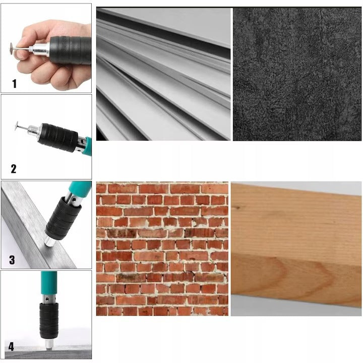 Set cu dispozitiv si accesorii pentru fixarea cuielor metalice + 25 cuie CADOU!