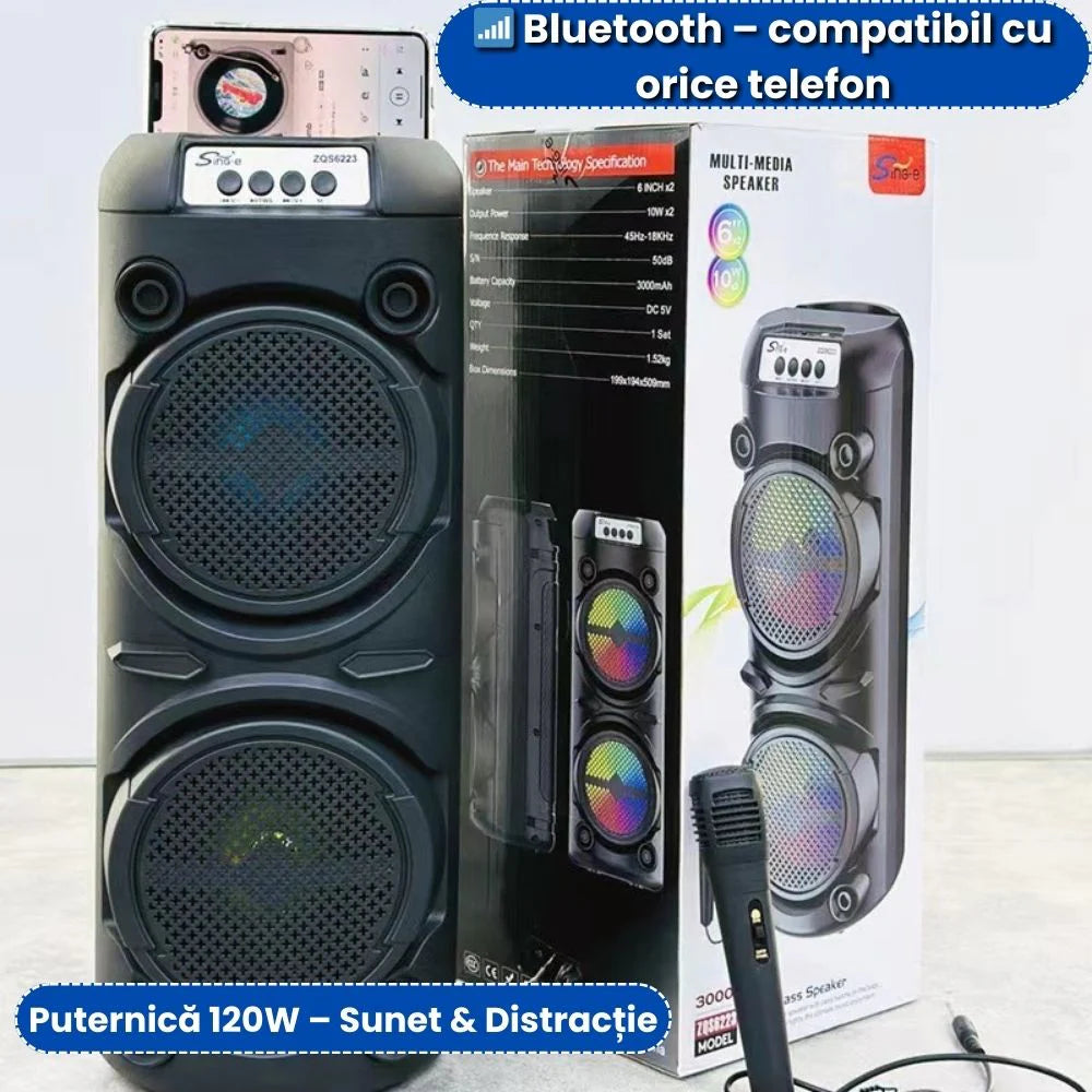 Boxă Portabilă cu Lumini LED + Aparat de Tuns 3 în 1 – Set Promo Cadou