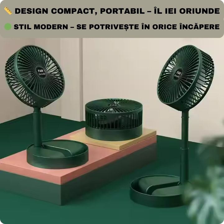 Ventilator portabil – 3 Viteze, incărcare USB, cap reglabil