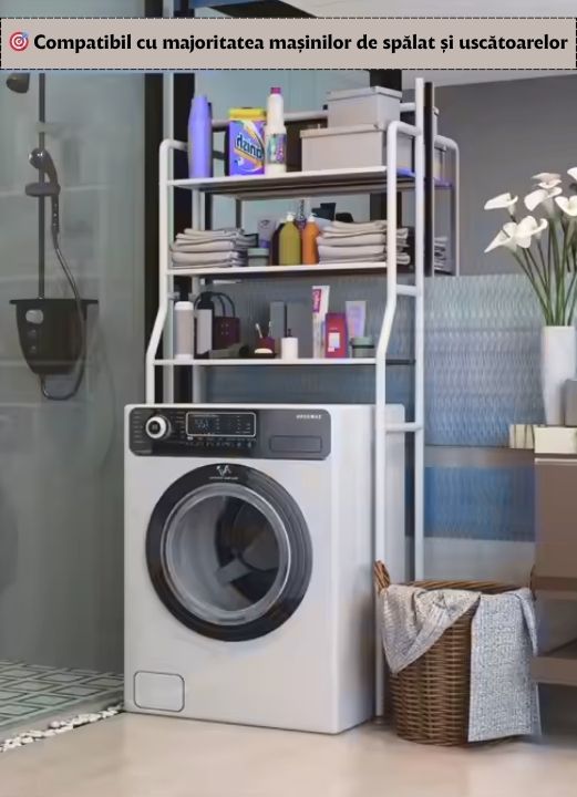 Raft organizator de baie cu 3 etajere – Ideal peste masina de spalat