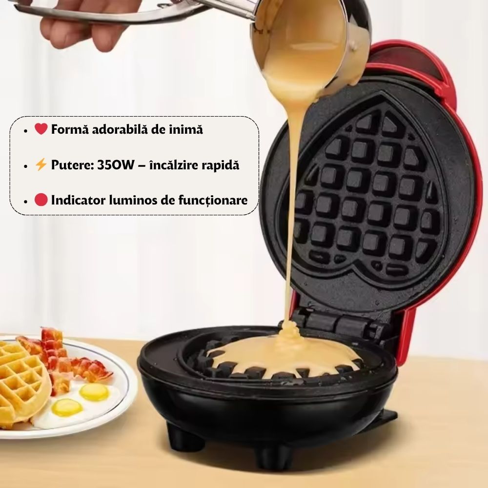 Aparat de facut vafe 350W - Antiaderent, forma inimioara