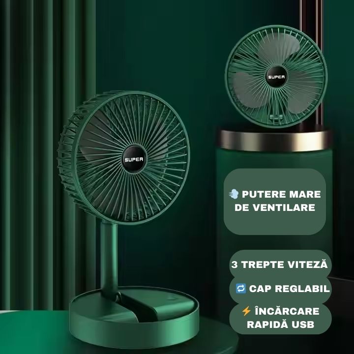 Ventilator portabil – 3 Viteze, incărcare USB, cap reglabil