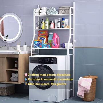 Raft organizator de baie cu 3 etajere – Ideal peste masina de spalat