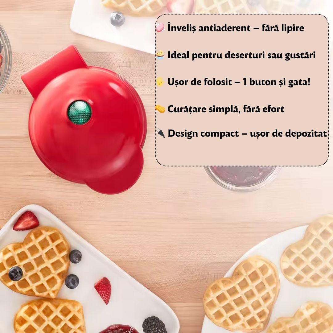 Aparat de facut vafe 350W - Antiaderent, forma inimioara
