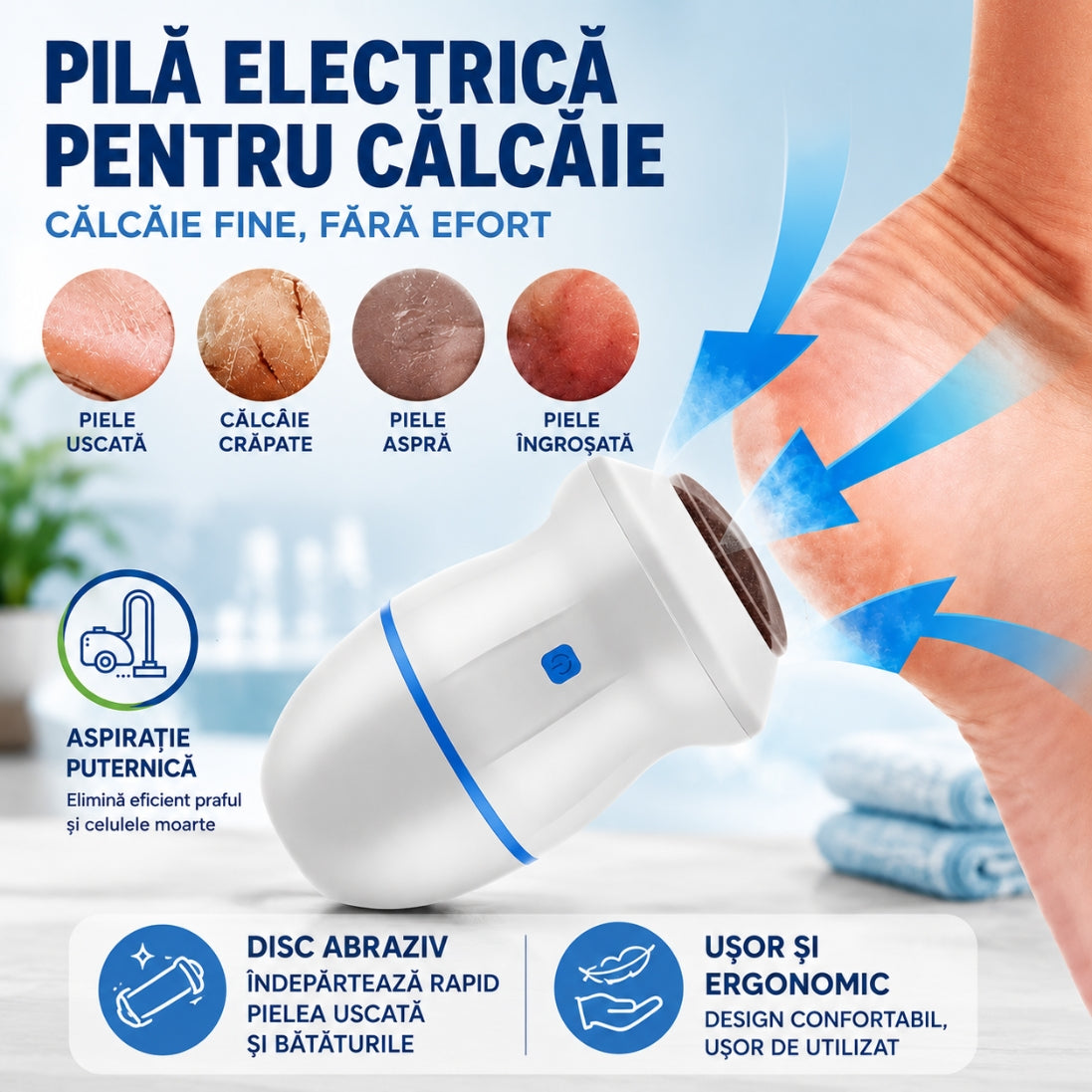Pilă Electrică pentru Călcâie – Picioare Fine și Catifelate Fără Efort
