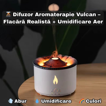 Difuzor Aromaterapie Vulcan – Flacără Realistă + Umidificare Aer
