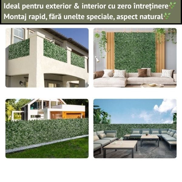 Gard decorativ artificial cu frunze – Fara intretinere (1x3 m)