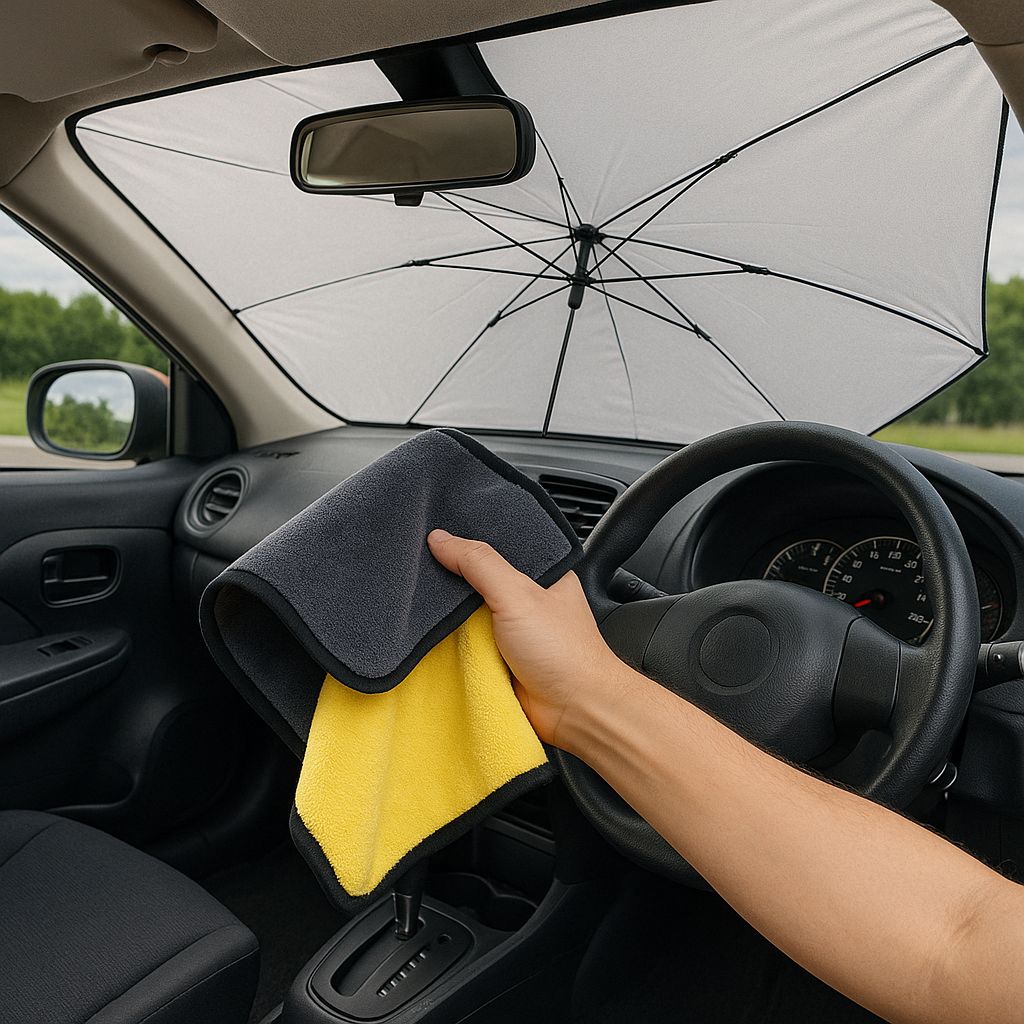 Set parasolar auto + prosop microfibra - Protectie complete pentru masina