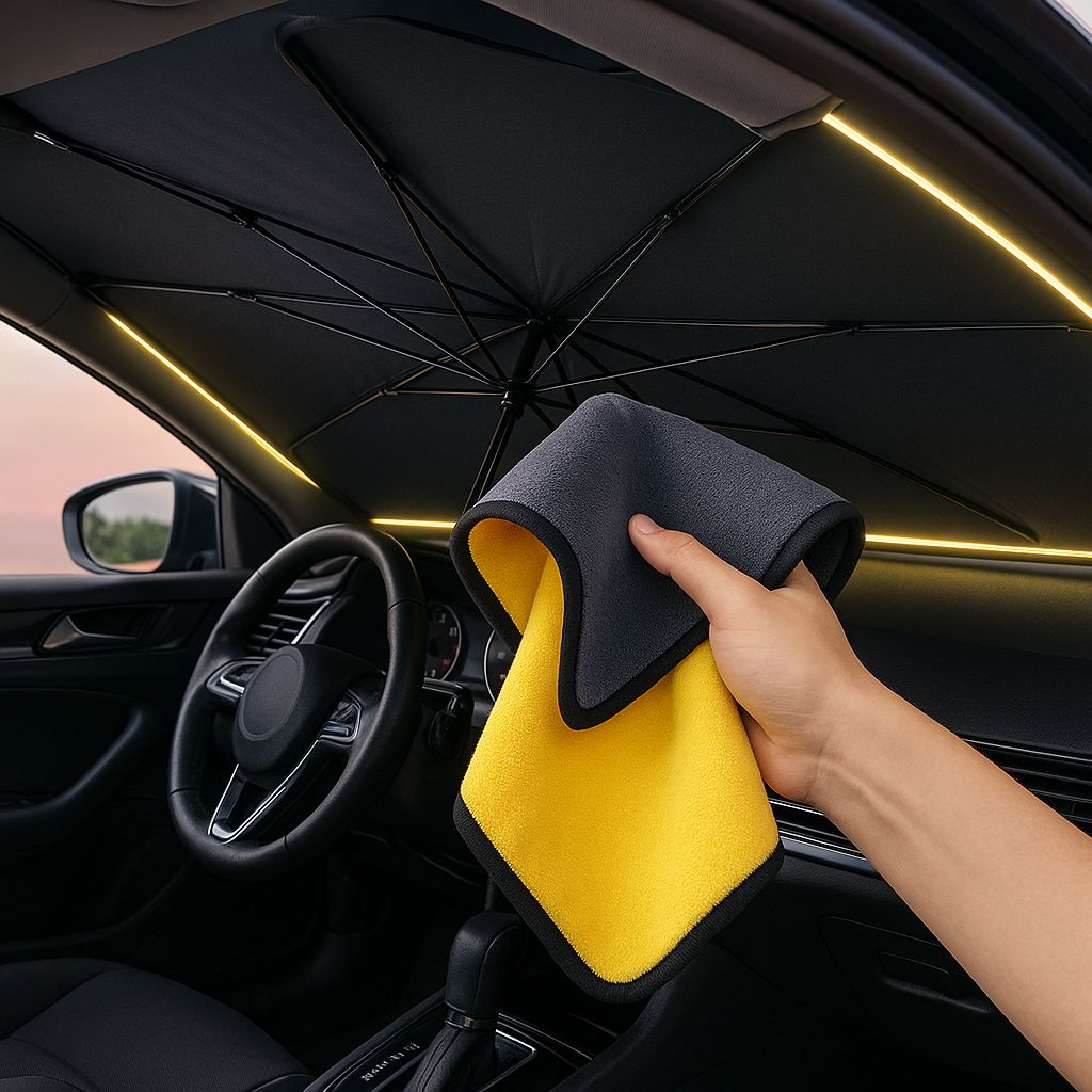 Set parasolar auto + prosop microfibra - Protectie complete pentru masina