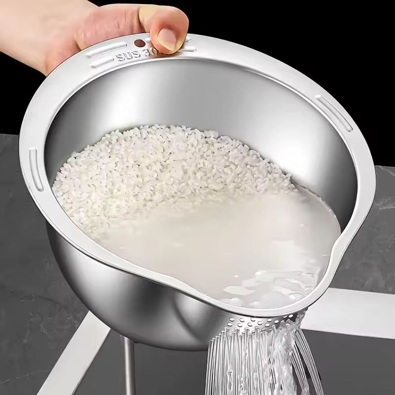 Bol Inox cu Capac Răzătoare și Scurgător – Ideal pentru Gătit