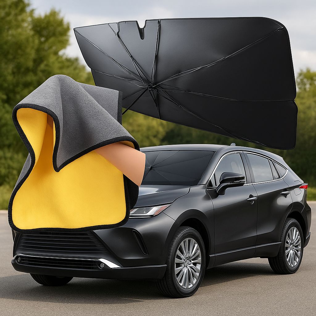 Set parasolar auto + prosop microfibra - Protectie complete pentru masina